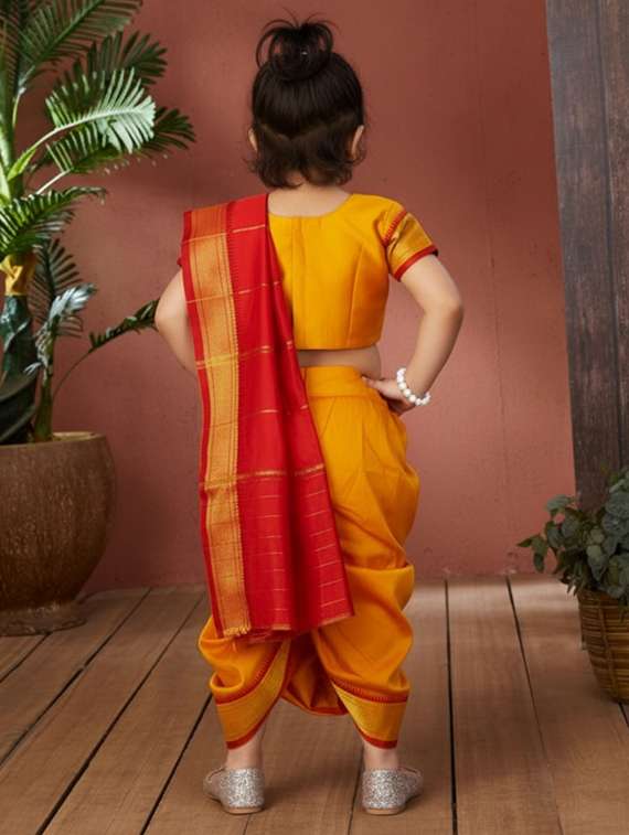 girls solid bordered ready to wear nauvari saree - 22265771 -  Standard Image - 2