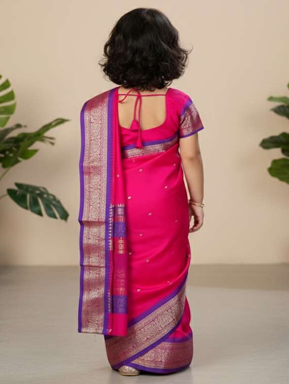 girls bordered ready to wear saree - 22265773 -  Standard Image - 2