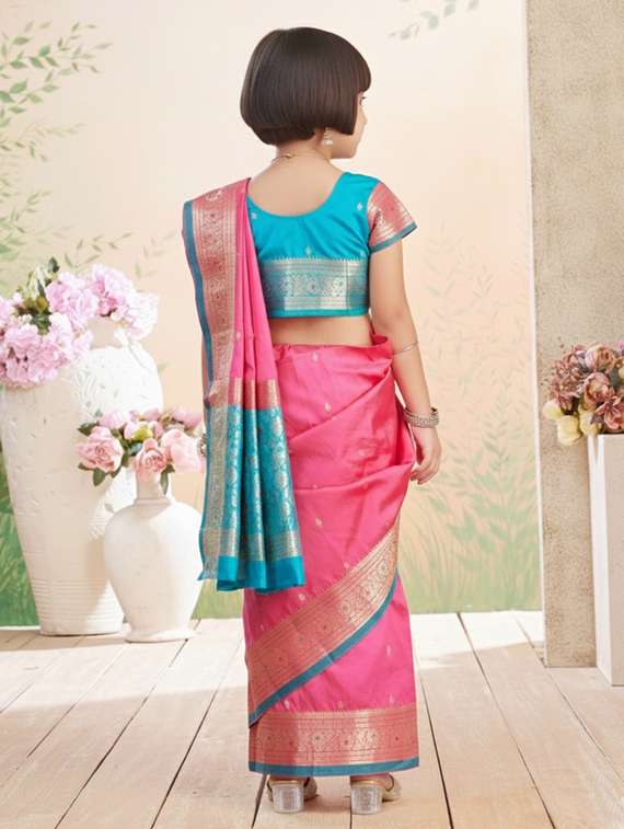 girls bordered ready to wear saree - 22265781 -  Standard Image - 2