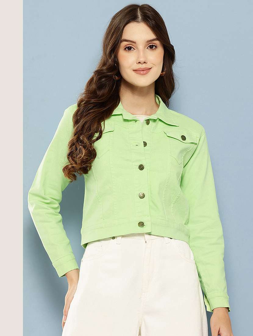 women solid long sleeve denim jacket