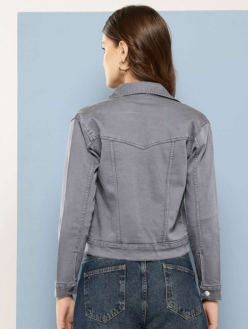 women solid long sleeve denim jacket - 22265815 -  Standard Image - 2