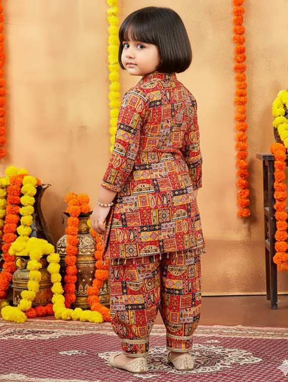 girls printed collared kurta and salwar set  - 22265851 -  Standard Image - 2