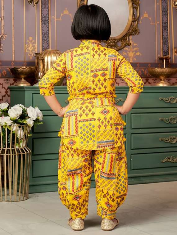 girls printed mandarin neck kurta and salwar set  - 22265856 -  Standard Image - 2