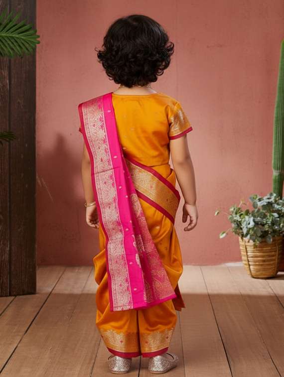girls bordered ready to wear nauvari saree - 22265874 -  Standard Image - 2