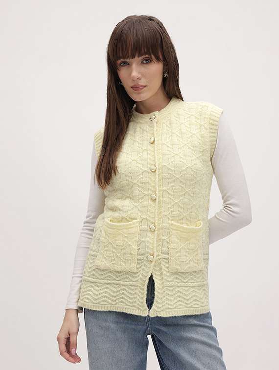 women self designed sleeveless cardigan - 22265877 -  Standard Image - 2