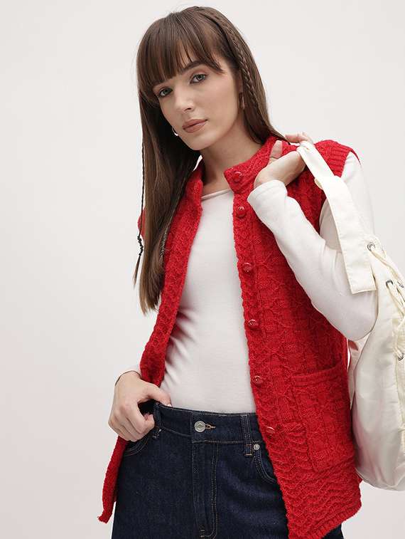 women self designed sleeveeless cardigan - 22265878 -  Standard Image - 2