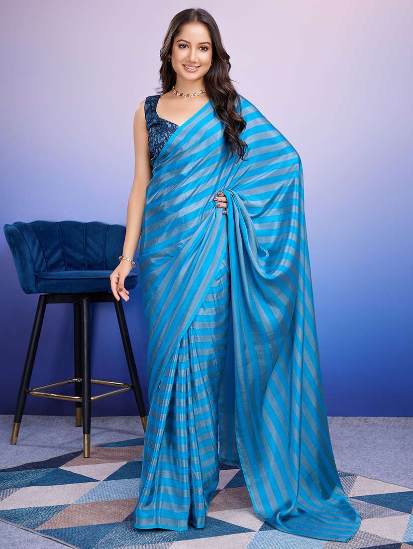 women striped ready to wear saree with blouse