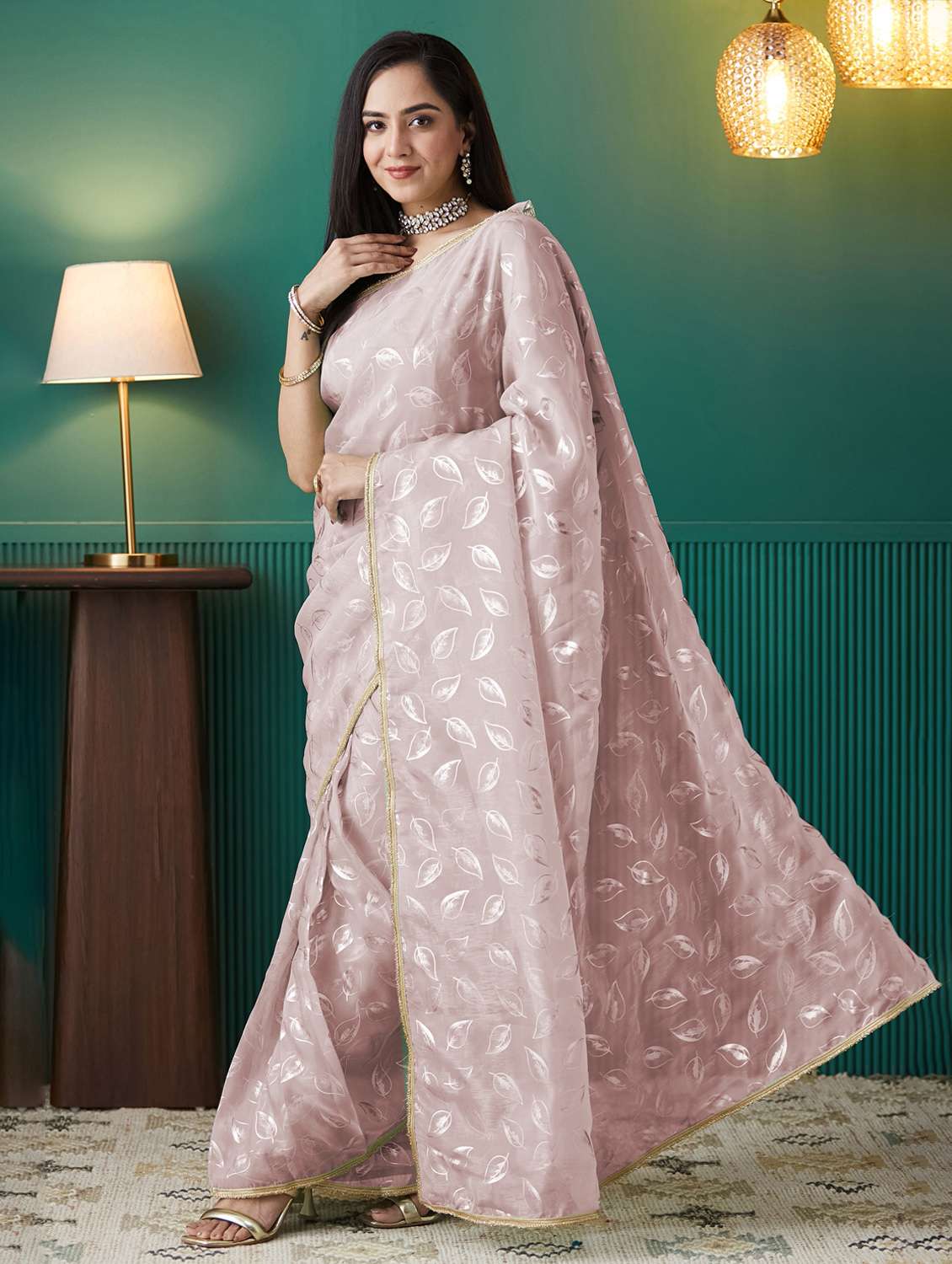 women foil printed saree with blouse - 22265909 -  Standard Image - 2