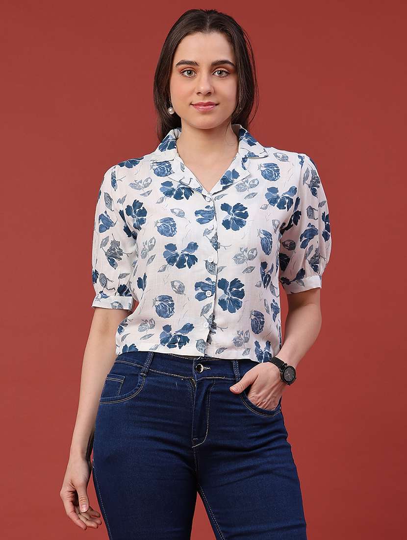 women blue cotton regular shirt - 22266104 -  Standard Image - 2