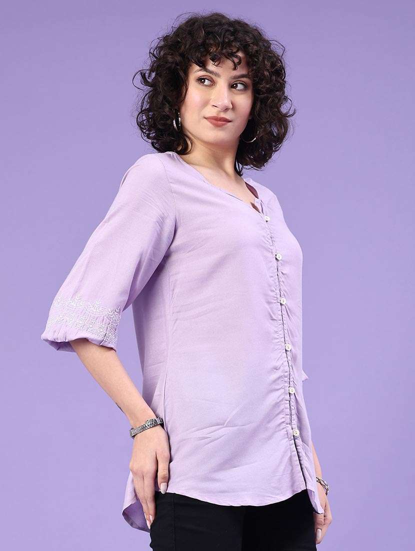 women solid three quarter sleeve straight kurti - 22266148 -  Standard Image - 2