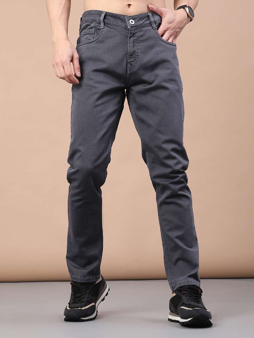 men plain mid rise full length jeans