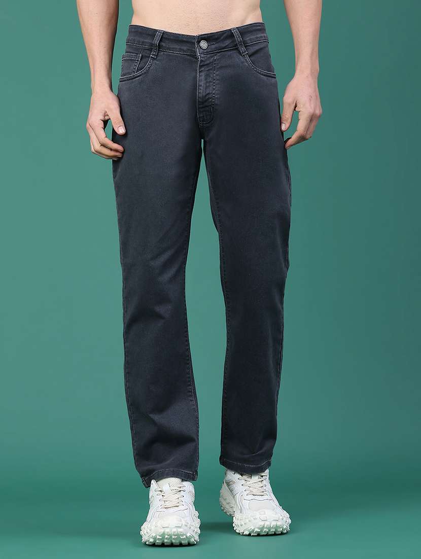 men plain mid rise full length jeans