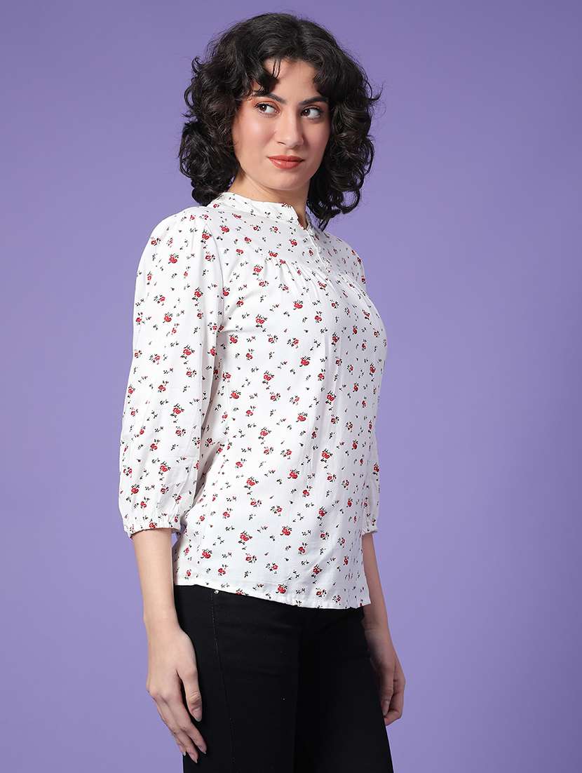 wome floral print three quarter sleeve top - 22266356 -  Standard Image - 2