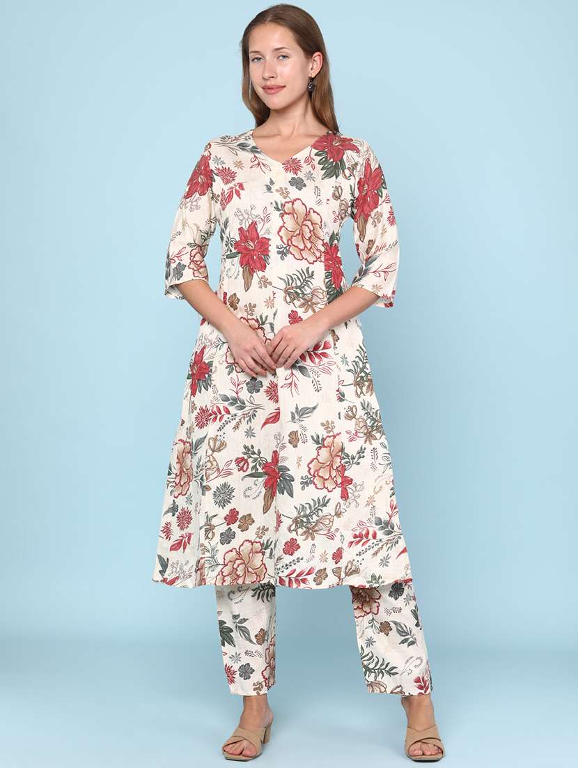 women floral printed three quarter sleeve ethnic co-ord set