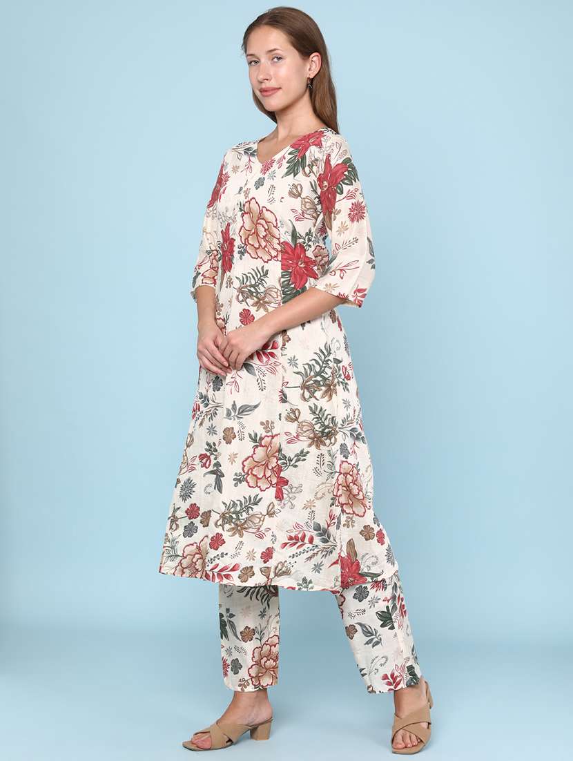 women floral printed three quarter sleeve ethnic co-ord set - 22266365 -  Standard Image - 2