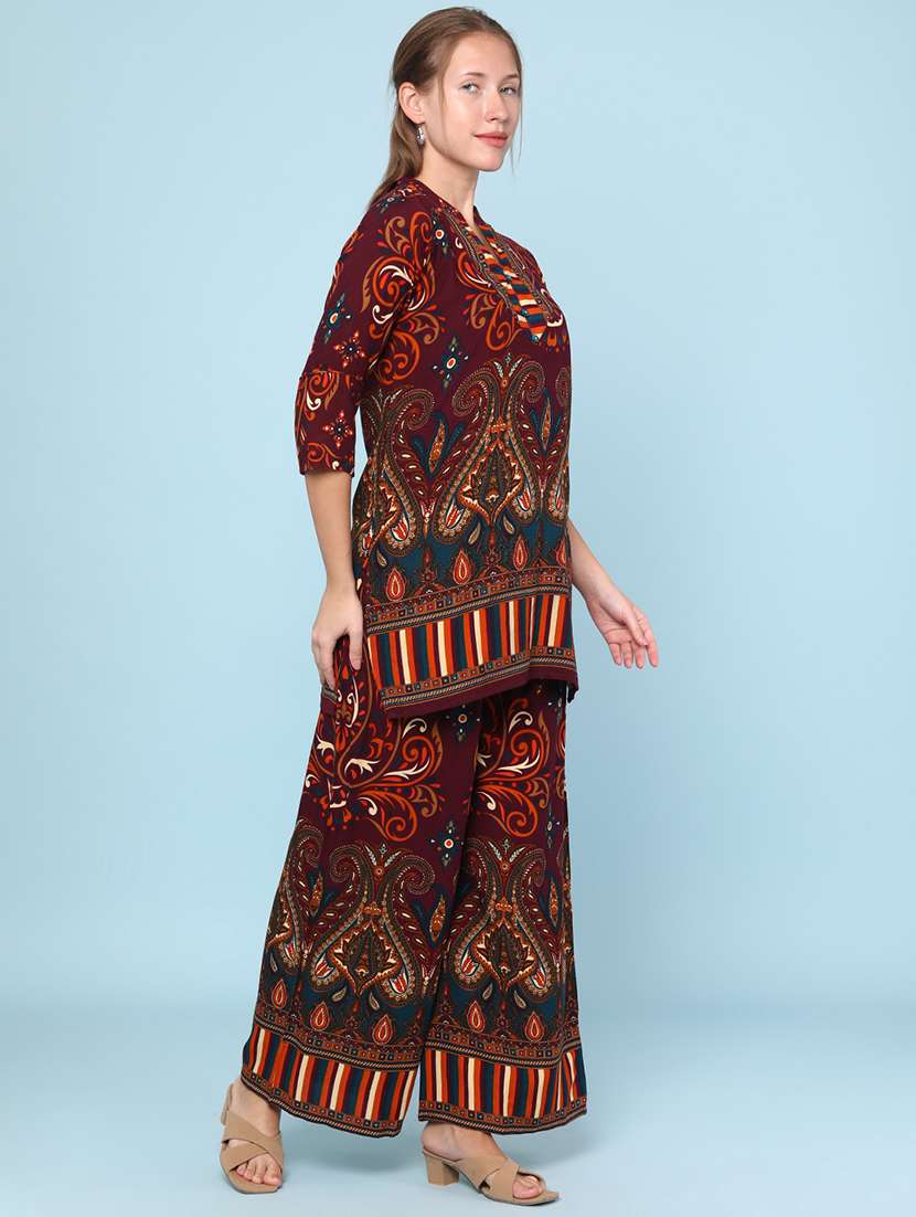 maroon rayon coord set - 22266392 -  Standard Image - 2