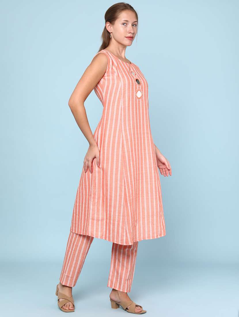 Women Striped Sleeveless Ethnic Co-ord Set - 22266394 -  Standard Image - 2