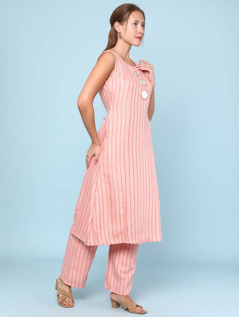 Women Striped Sleeveless Ethnic Co-ord Set - 22266402 -  Standard Image - 2