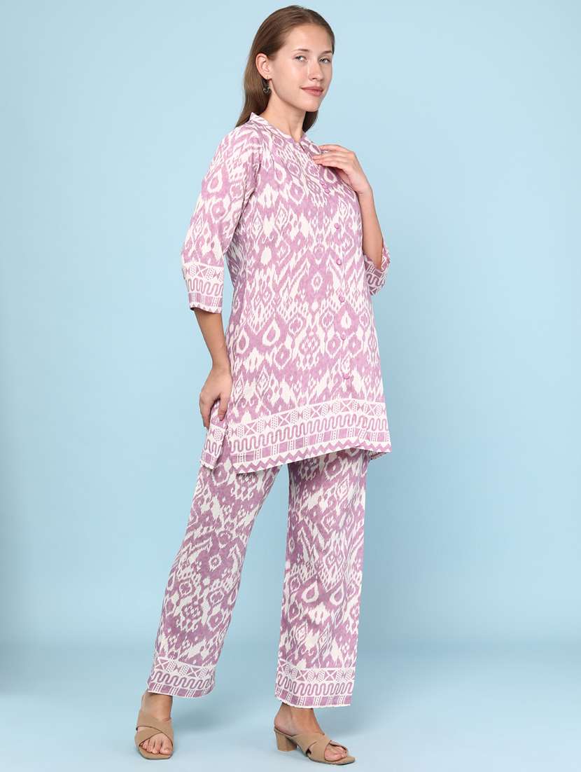 women ikat printed three quarter sleeve ethnic co-ord set