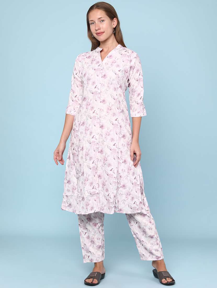 women floral printed three quarter sleeve ethnic co-ord set