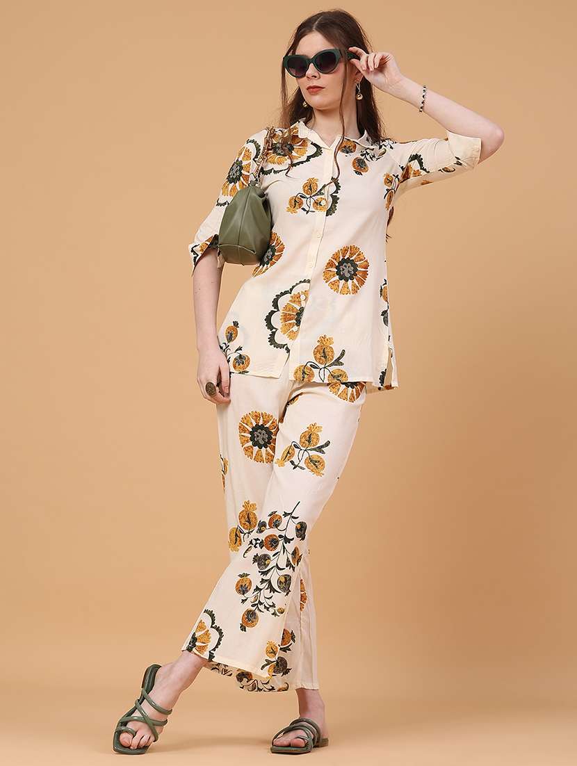 women floral three quarter sleeve ethnic co-ord set