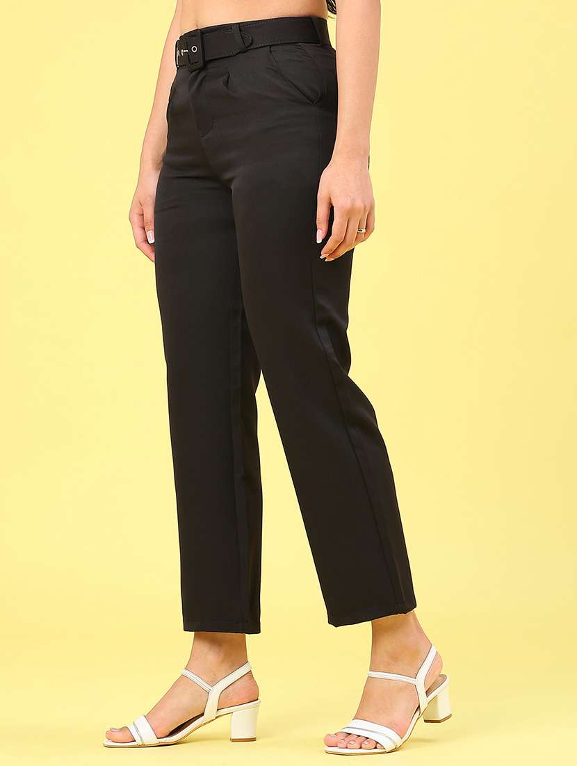 women solid mid rise straight trouser - 22266496 -  Standard Image - 2