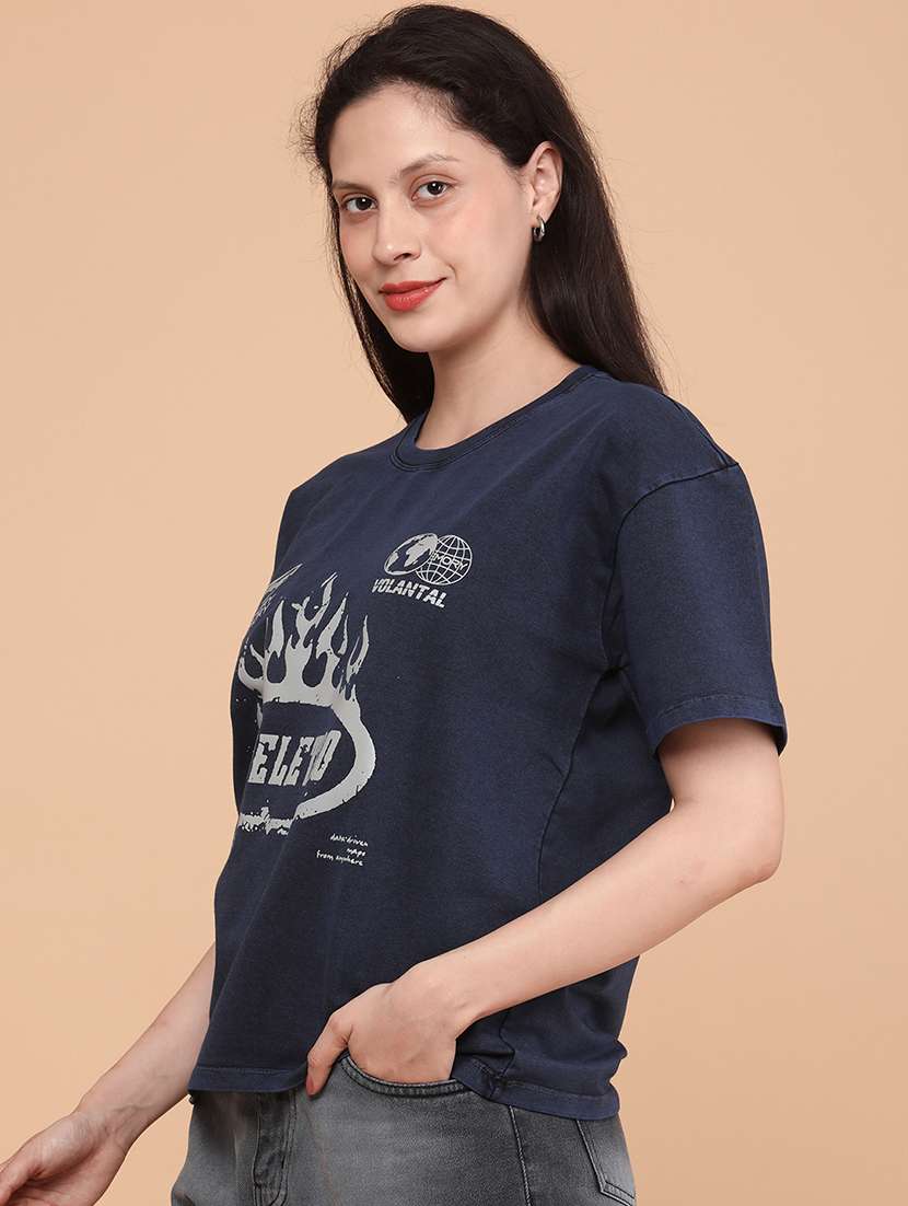 women blue cotton regular t-shirt - 22266660 -  Standard Image - 2
