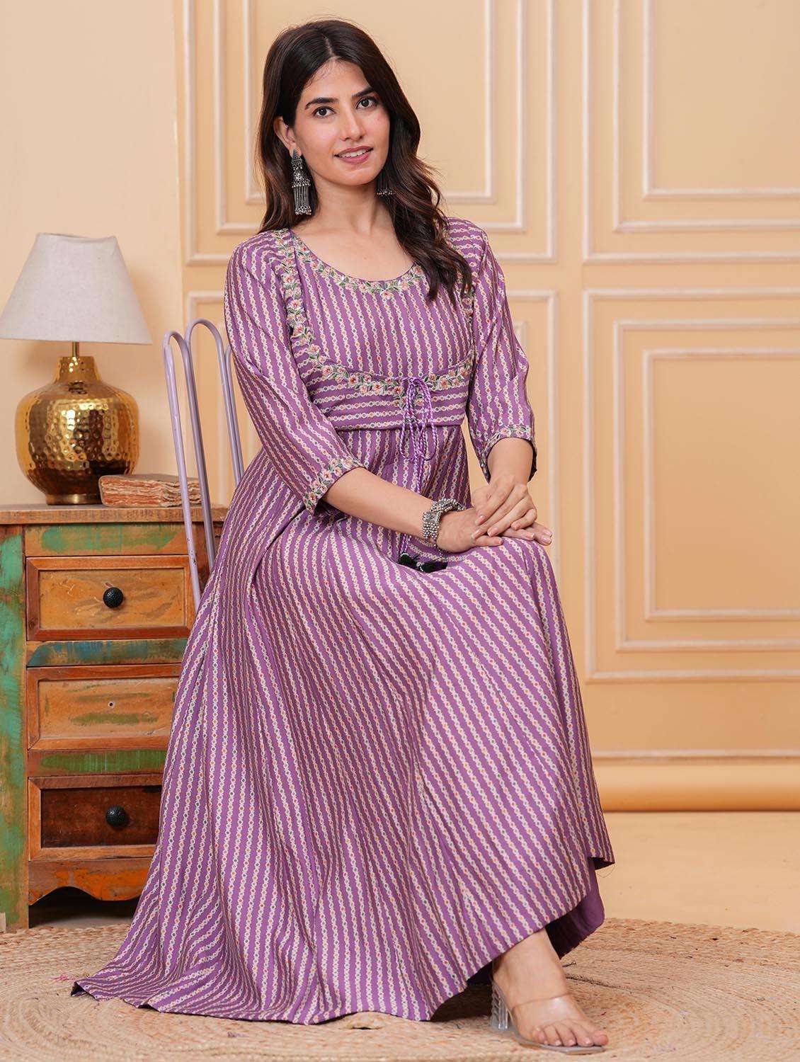 women printed three quarter sleeve anarkali ethnic dress - 22266720 -  Standard Image - 2