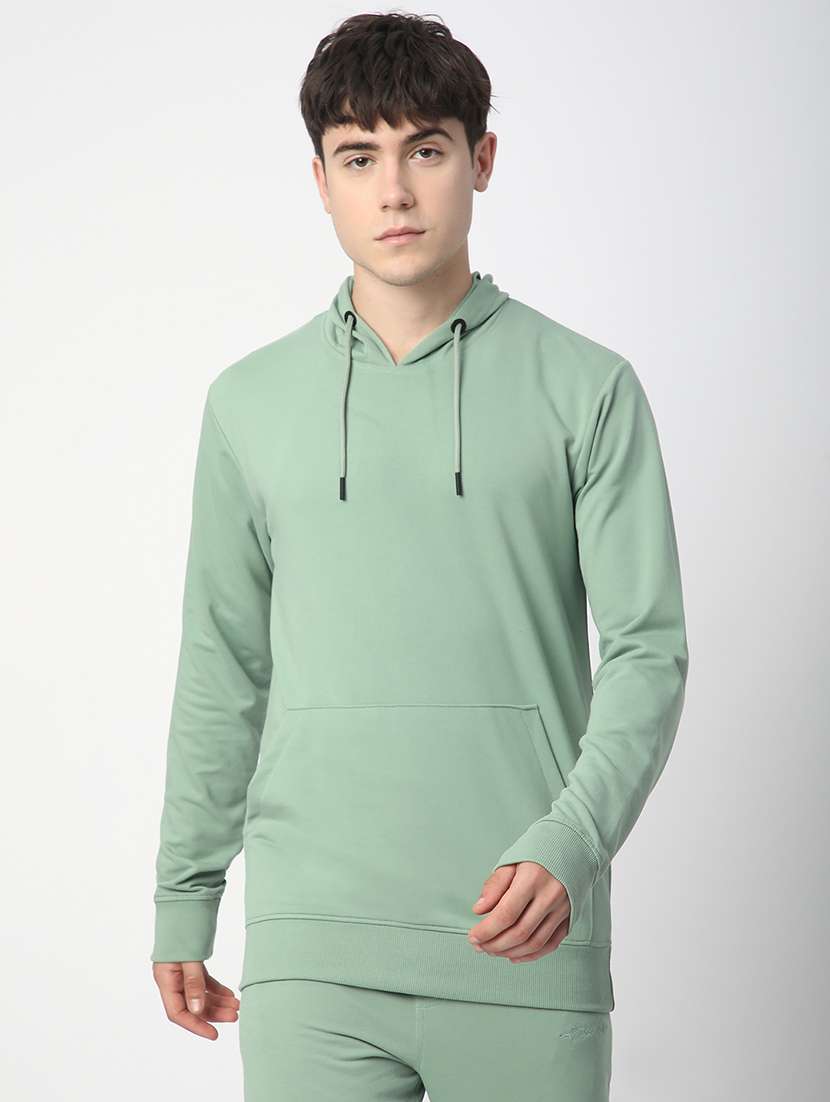 men solid long sleeve hooded sweatshirt