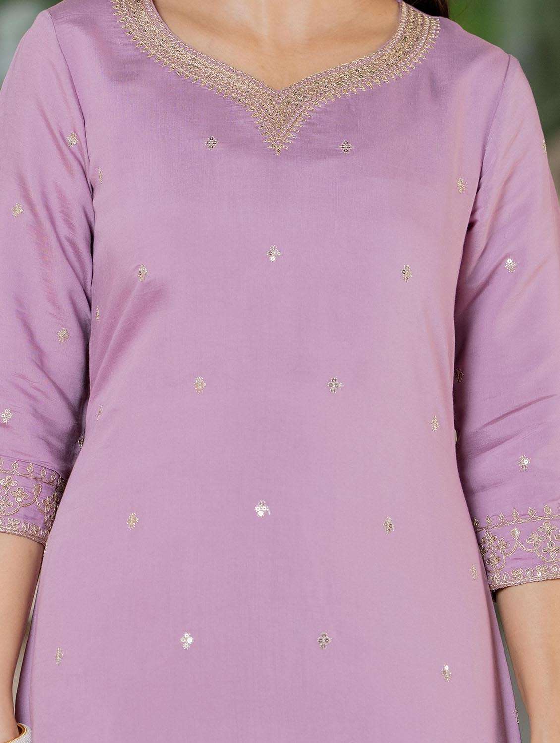 women solid with work three quarter sleeve kurta pant with dupatta set - 22266759 -  Standard Image - 2