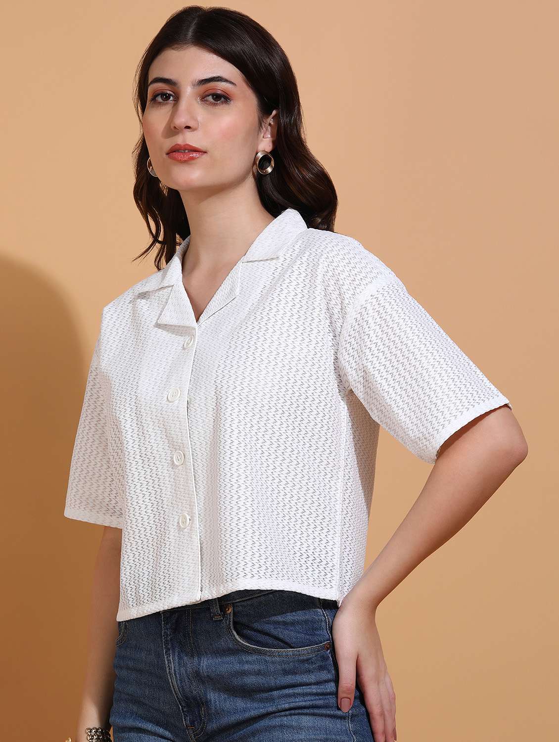 women self design drop sleeve shirt top - 22266771 -  Standard Image - 2