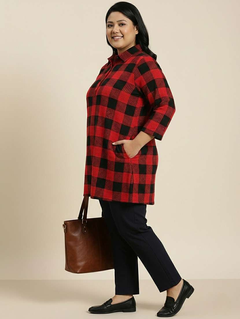 women checkered three quarter sleeve woolen kurti - 22267046 -  Standard Image - 2