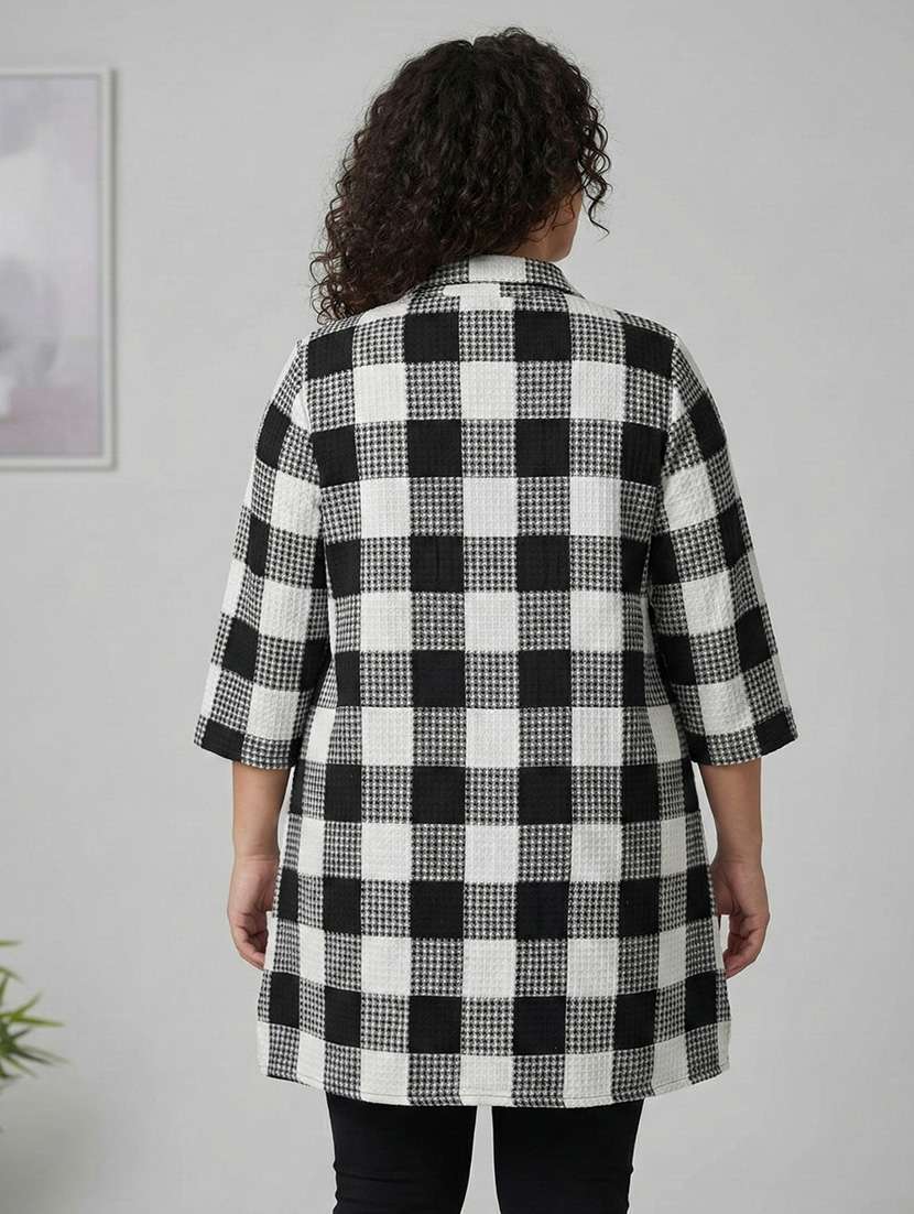 women checkered three quarter sleeve woolen kurti - 22267047 -  Standard Image - 2