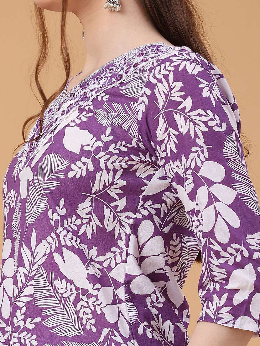 women printed three quarter sleeve kurta pant with dupatta set - 22267599 -  Standard Image - 2