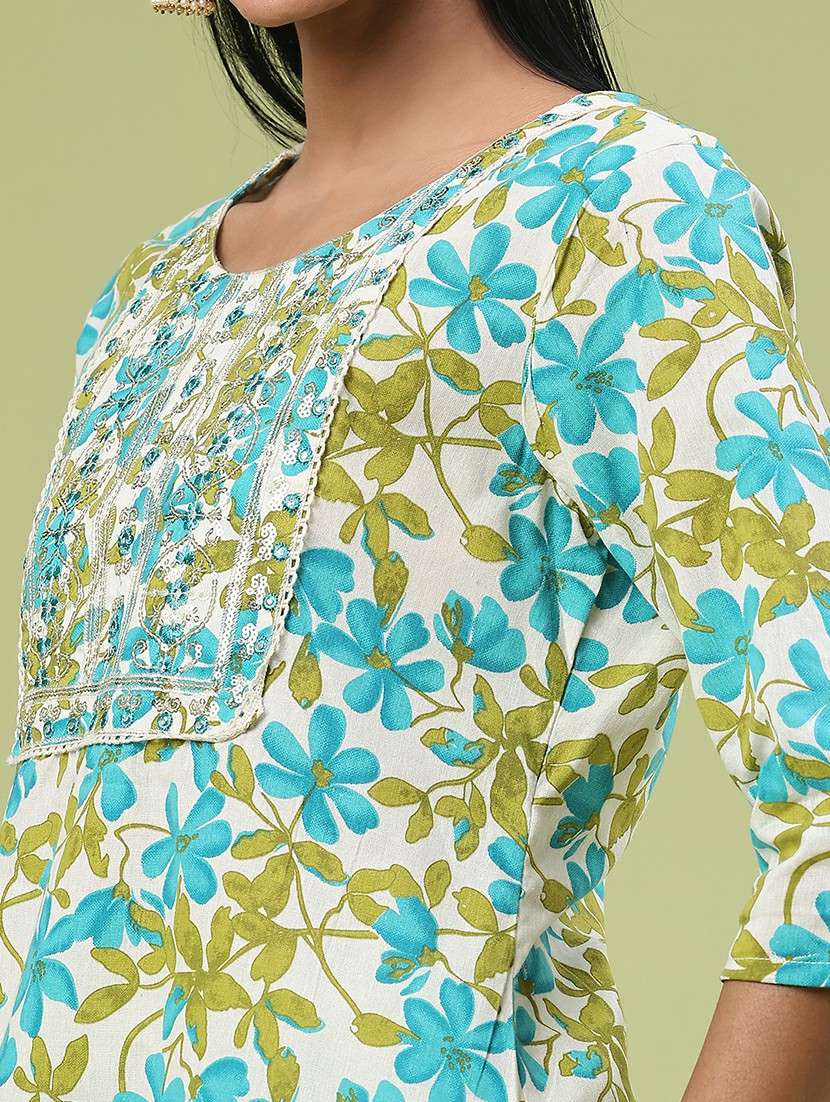 women printed three quarter sleeve kurta pant with dupatta set - 22267601 -  Standard Image - 2