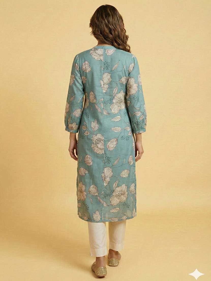 women printed puff sleeve kurta and pant set - 22267634 -  Standard Image - 2