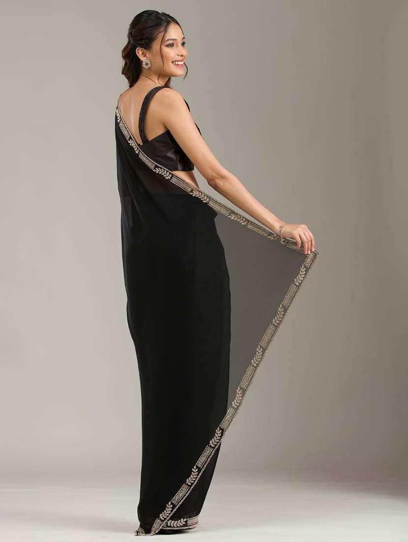 women solid with embellished bordered saree with blouse - 22267669 -  Standard Image - 2