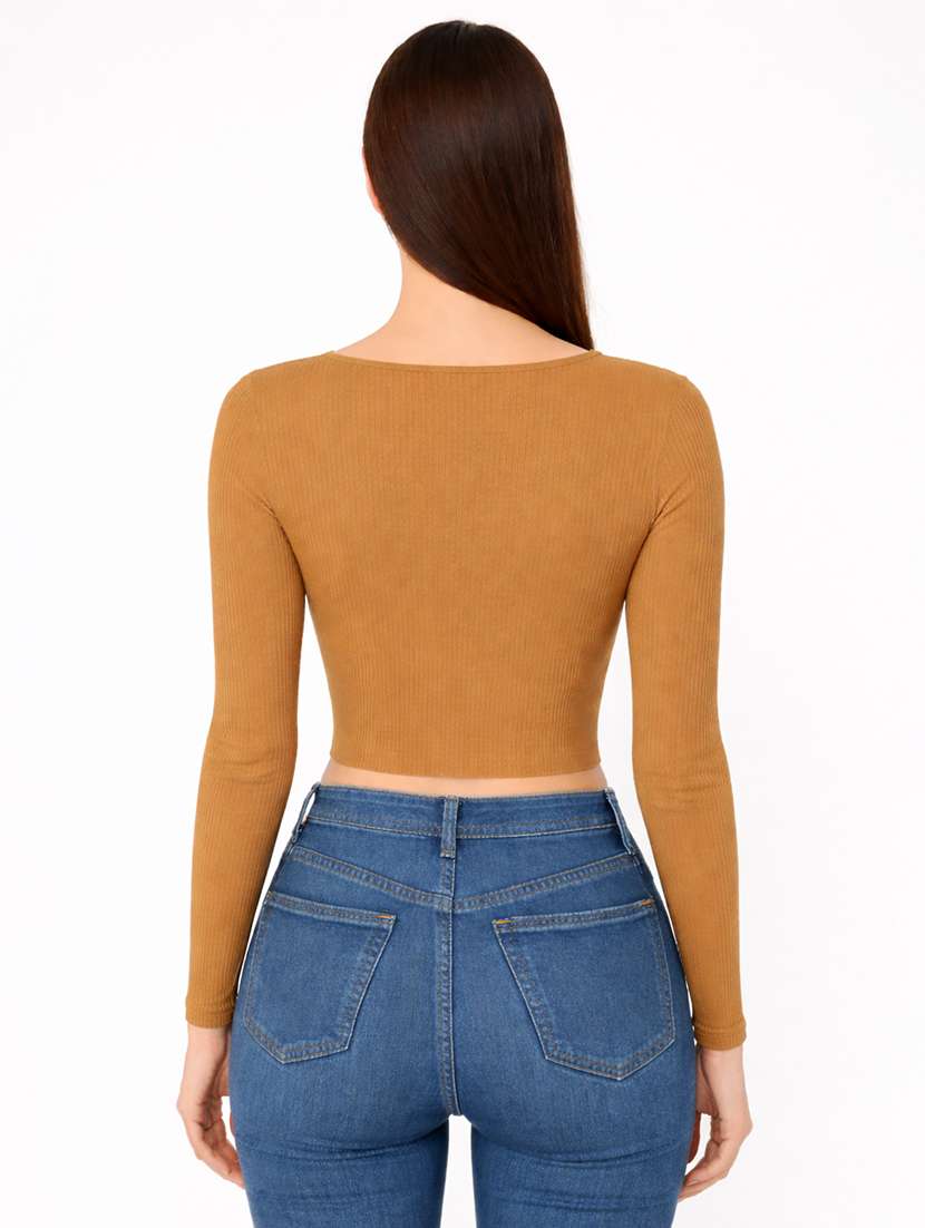 women solid long sleeve crop top - 22267712 -  Standard Image - 2