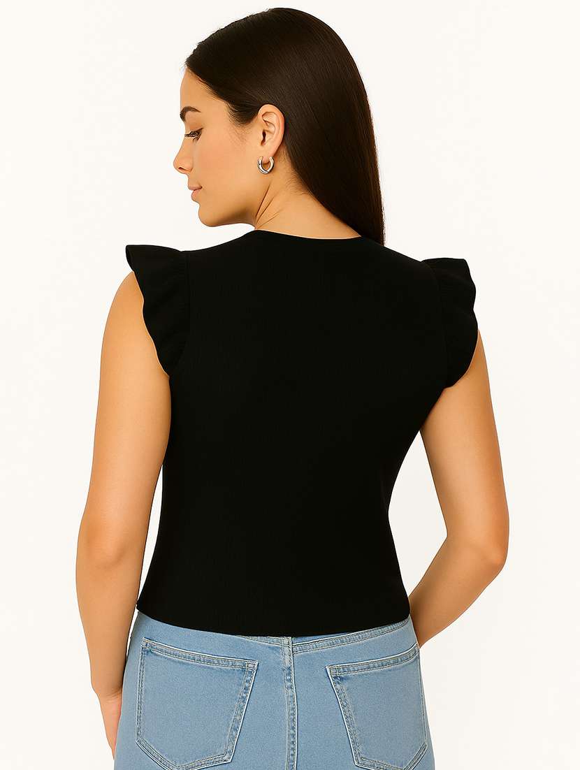 women black solid cap sleeve straight top - 22267714 -  Standard Image - 2