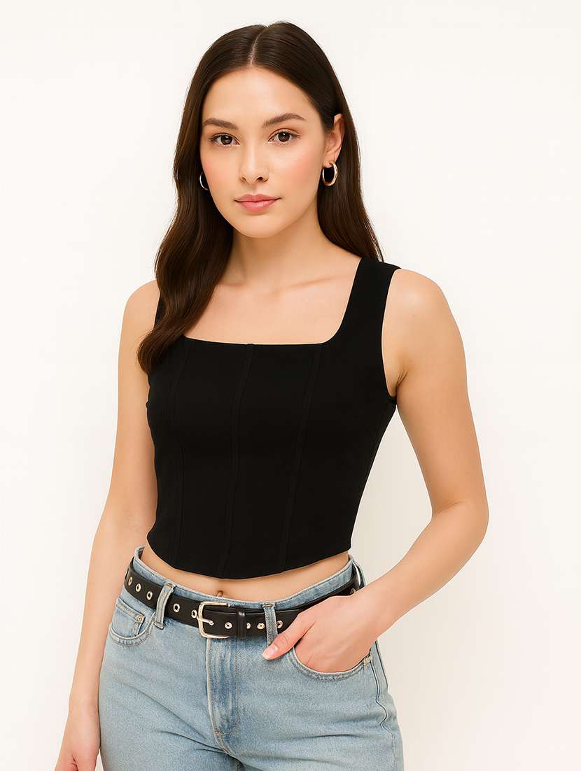 women solid sleeveless crop top