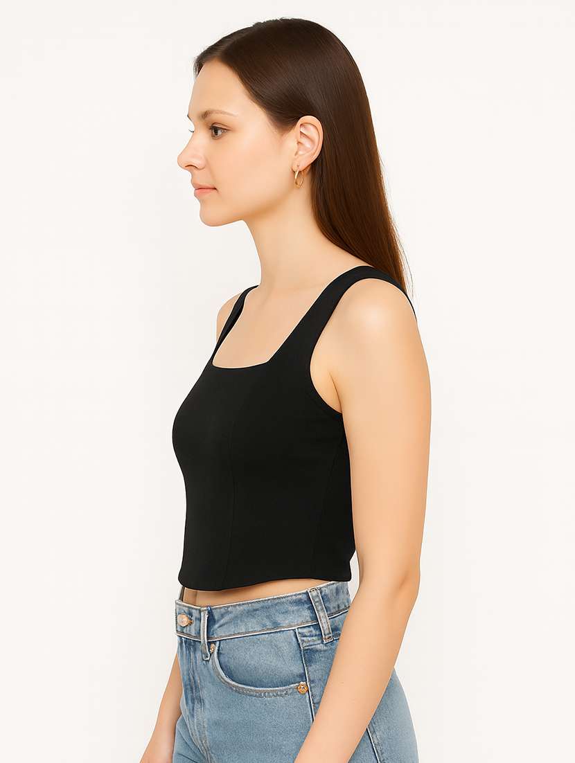 women solid sleeveless crop top - 22267716 -  Standard Image - 2