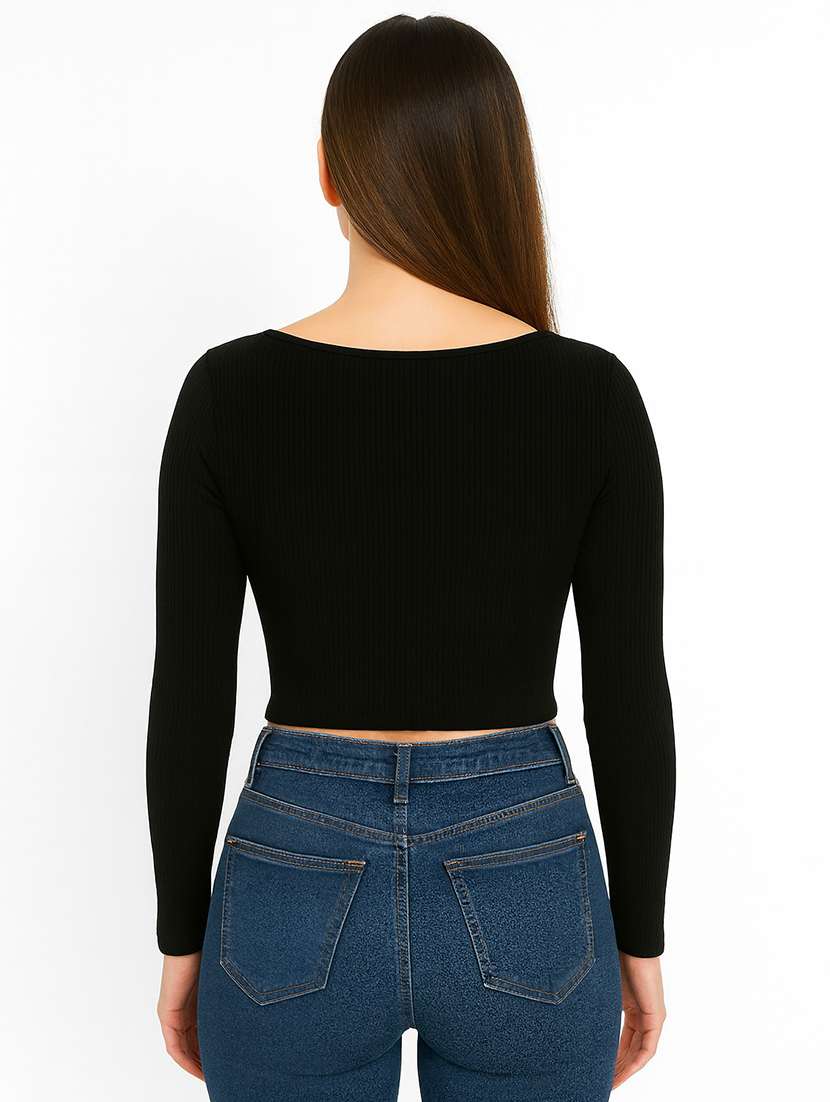 women solid scoop neck long sleeve top - 22267727 -  Standard Image - 2