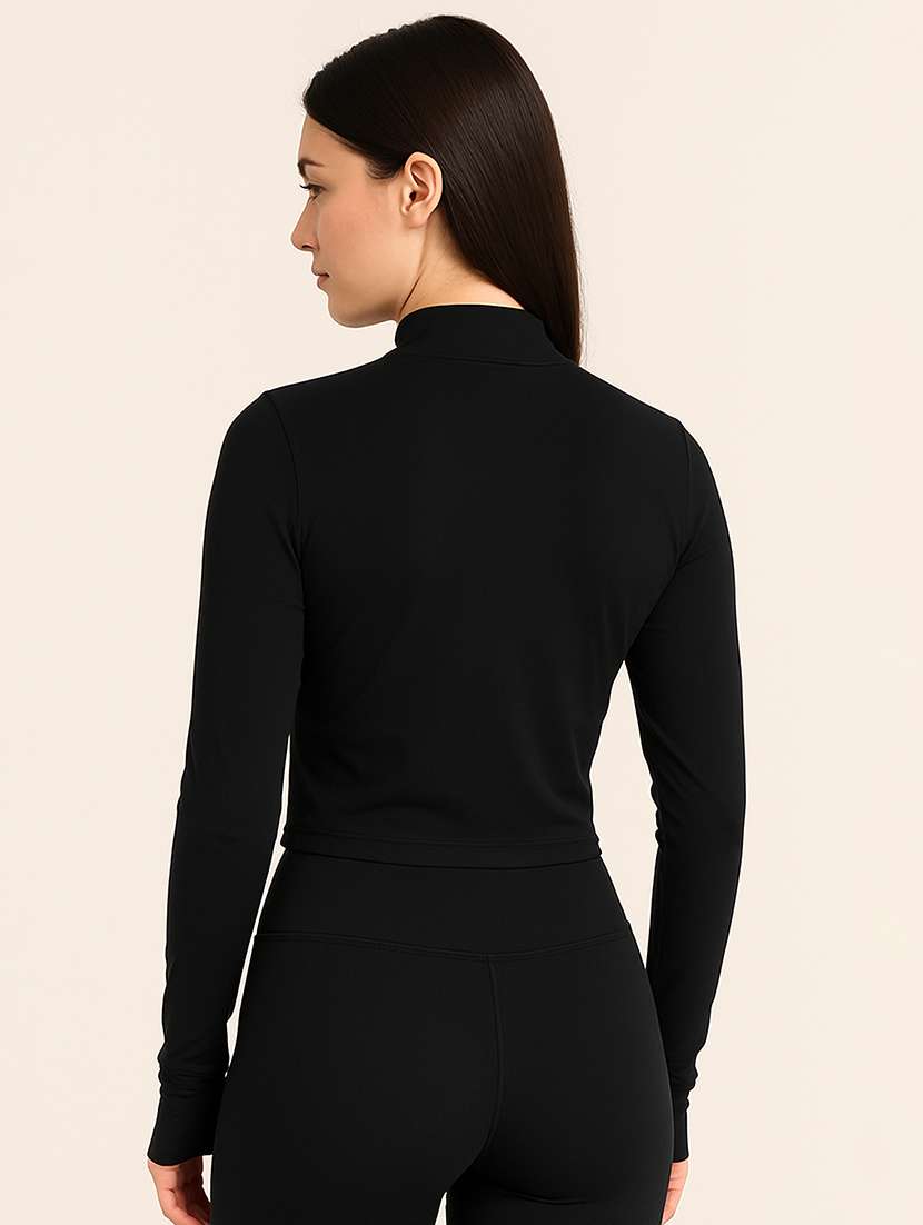 women solid mock neck long sleeve crop top - 22267738 -  Standard Image - 2