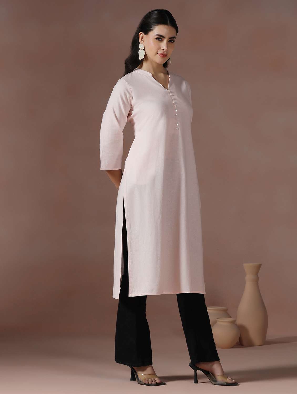 women solid three quarter sleeve straight kurta  - 22267745 -  Standard Image - 2