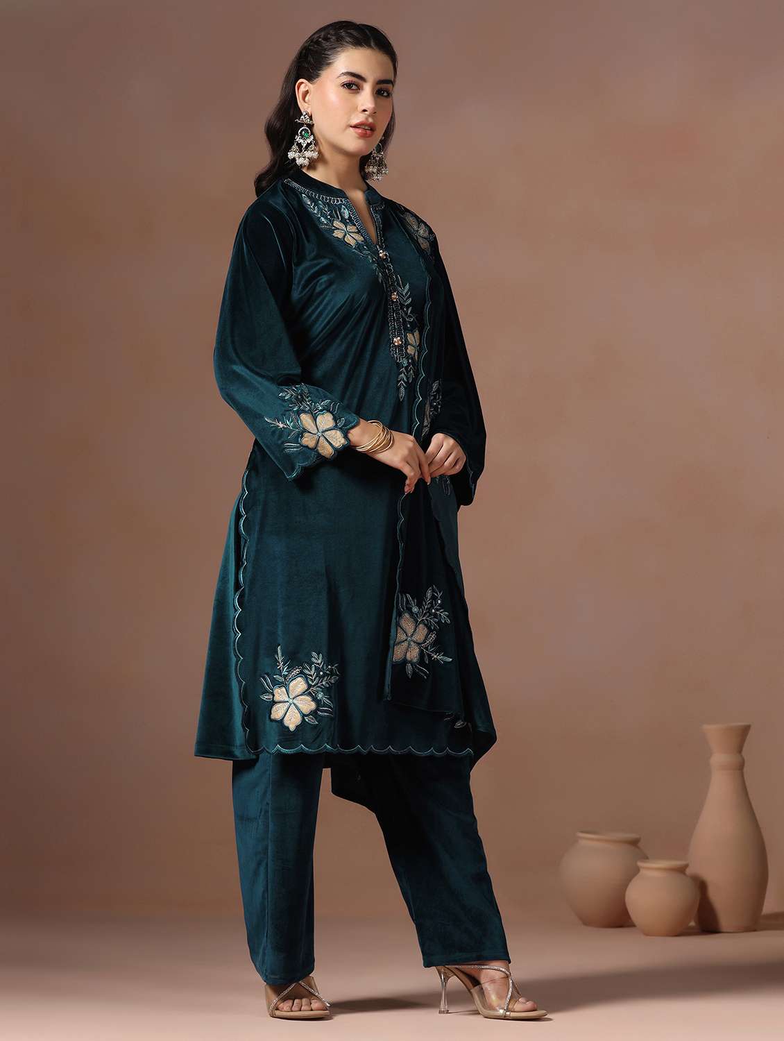 women solid with work long sleeve kurta pant with dupatta set - 22267784 -  Standard Image - 2