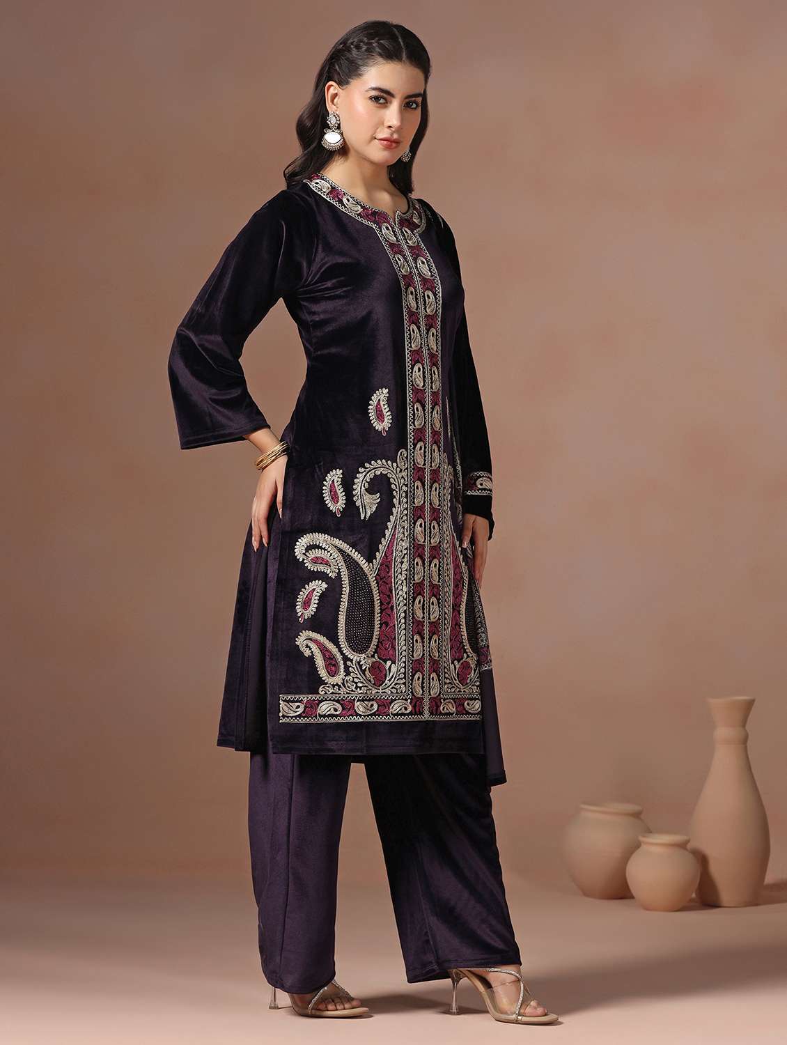 women solid with work long sleeve kurta pant with dupatta set - 22267789 -  Standard Image - 2