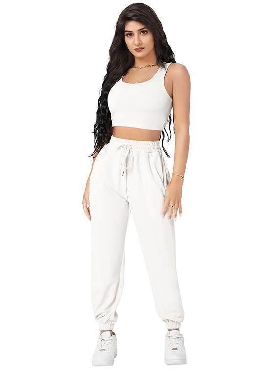 women solid tank tee and jogger co-ord set