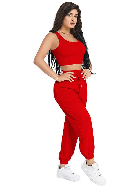 women solid tank tee and jogger co-ord set - 22267982 -  Standard Image - 2