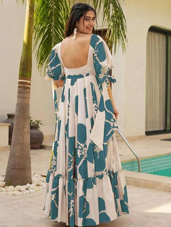 women floral print puff sleeve tiered dress - 22267991 -  Standard Image - 2