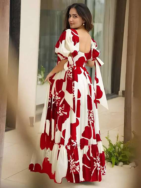 women floral print puff sleeve tiered dress - 22267992 -  Standard Image - 2